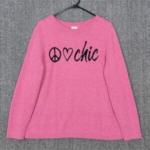 Chicos Sweater 2 Womens Large Pink Wool Cashmere Blend Peace Love Chic